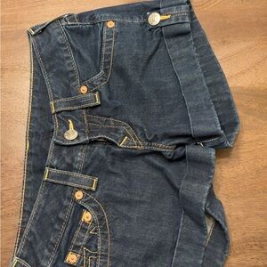True Religion Jess Dark Blue Denim with Yellow Stitching